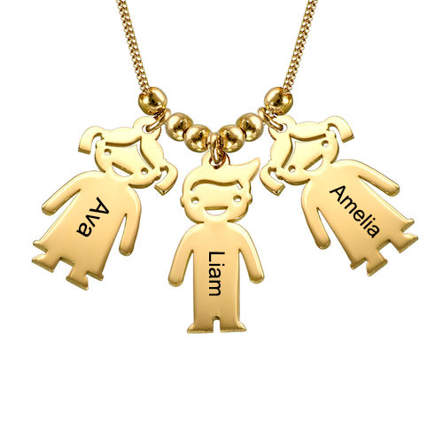 Mother's Necklace with 2-5 Children Charms 18ct Gold Plated
