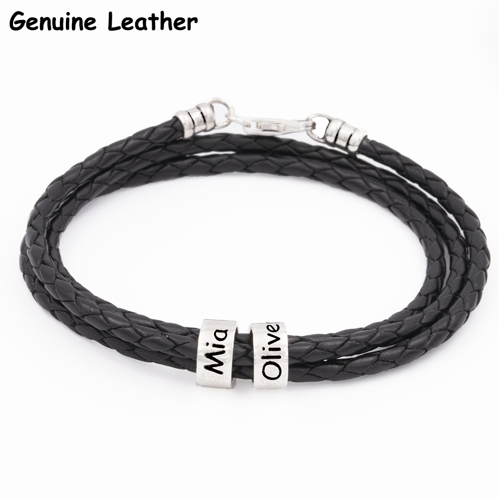 Men Braided Black Leather Bracelet