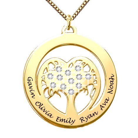 Leo Mila UK - Heart Family Tree Necklace 18ct Gold Plated